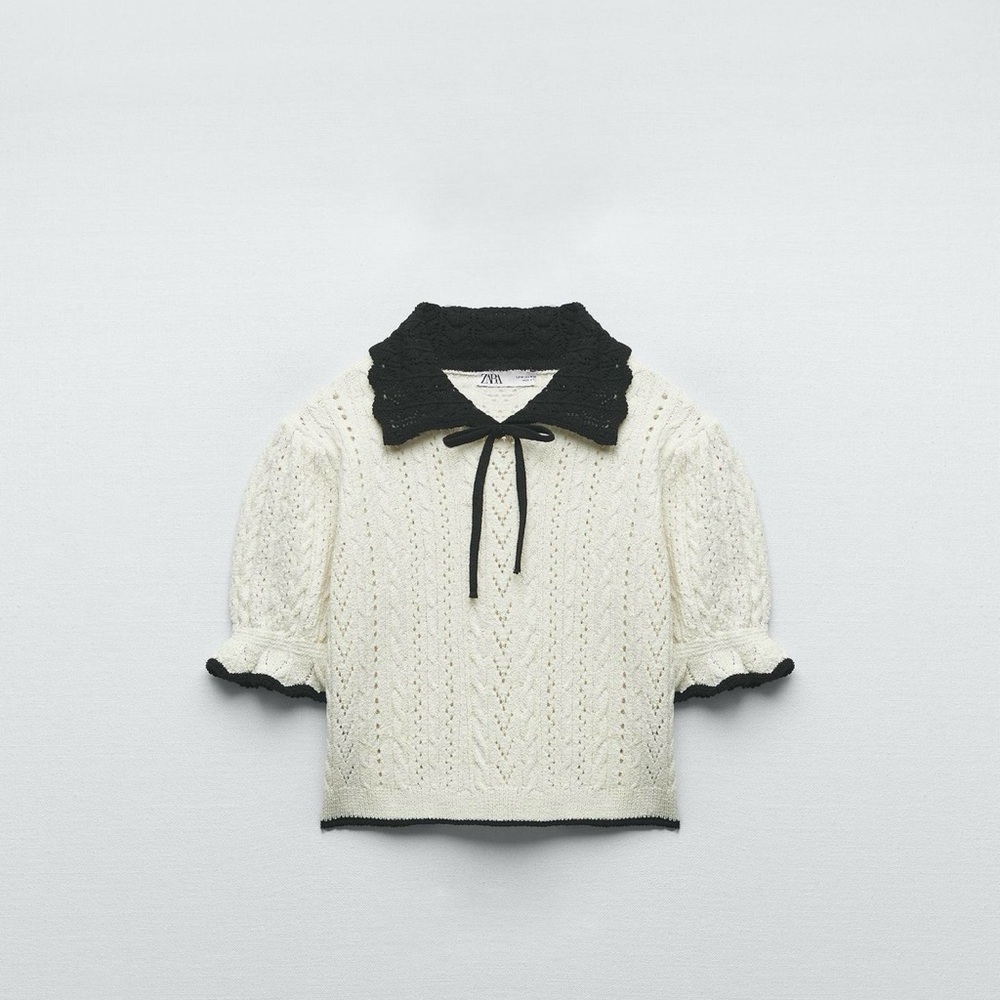 Zara Black and White Knit Blouse